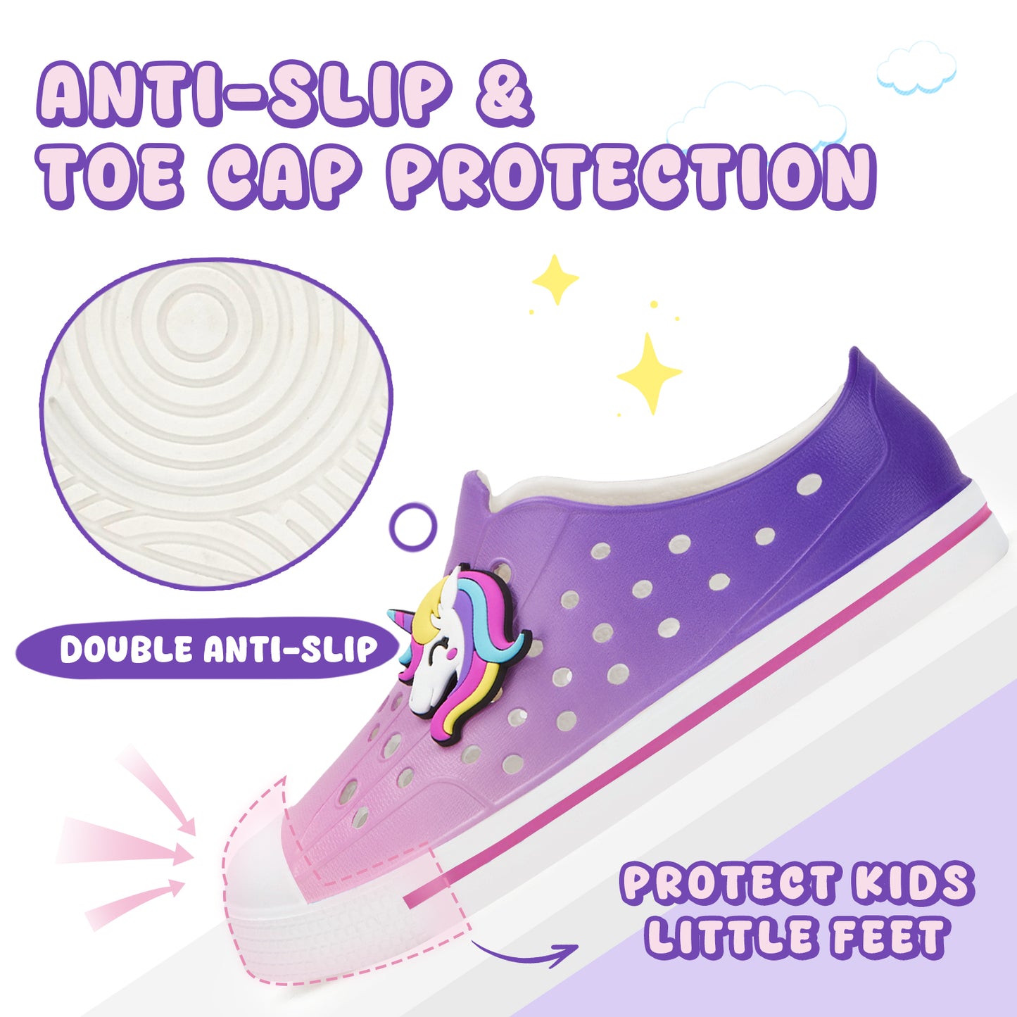 kids gradient smiling unicorn summer sandals - rainbow happy face beach shoes - funcoo