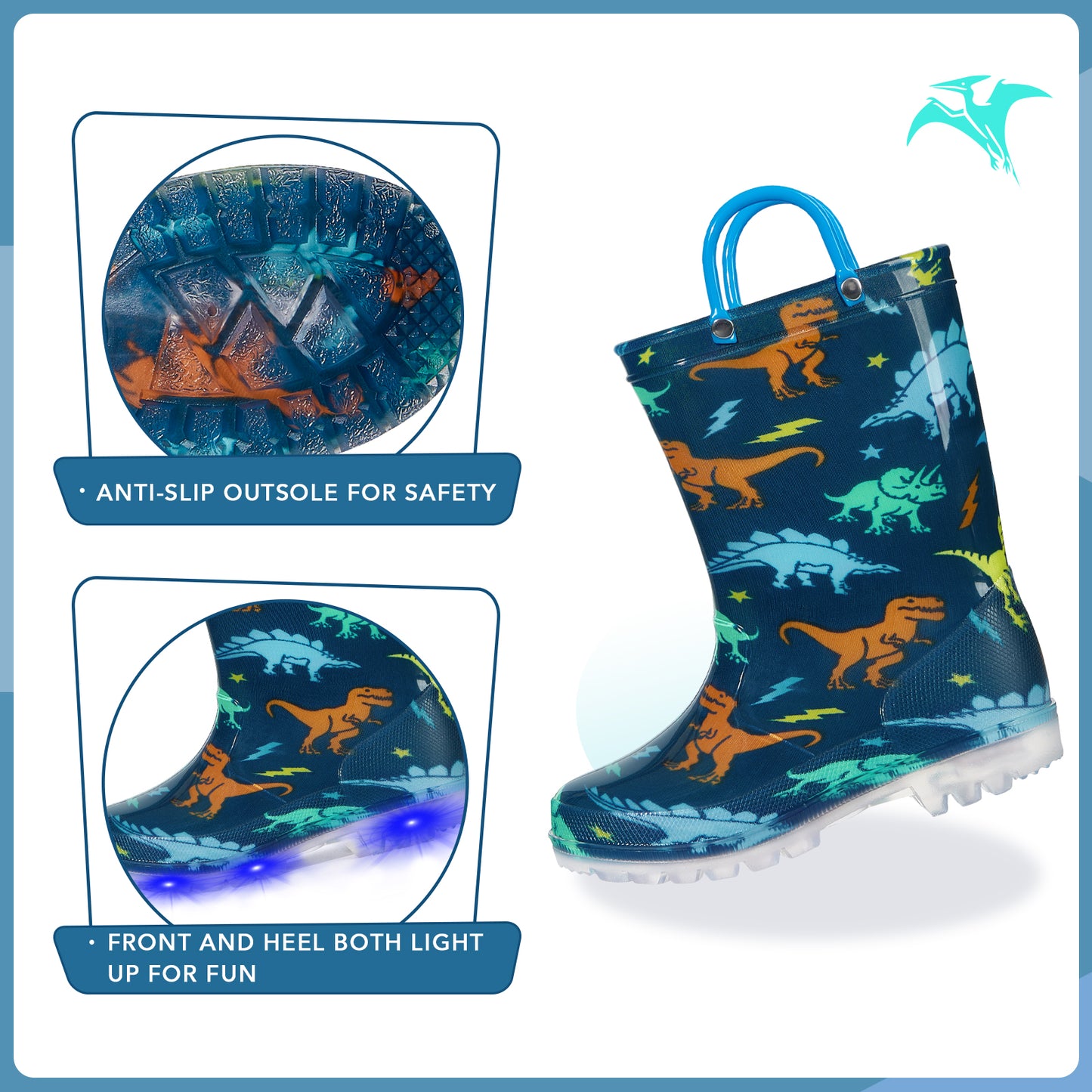 light up boys rain boots with handles