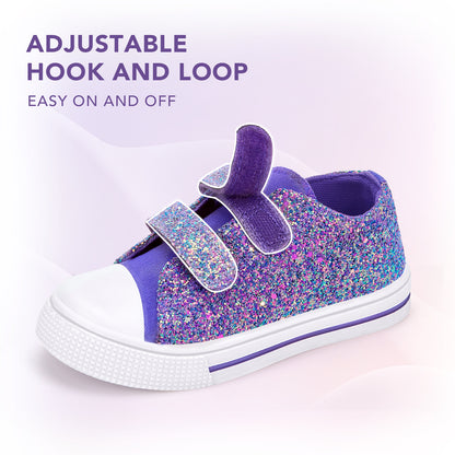EUXTERPA Dual Straps Boys Girls Sneakers Purple Glitter