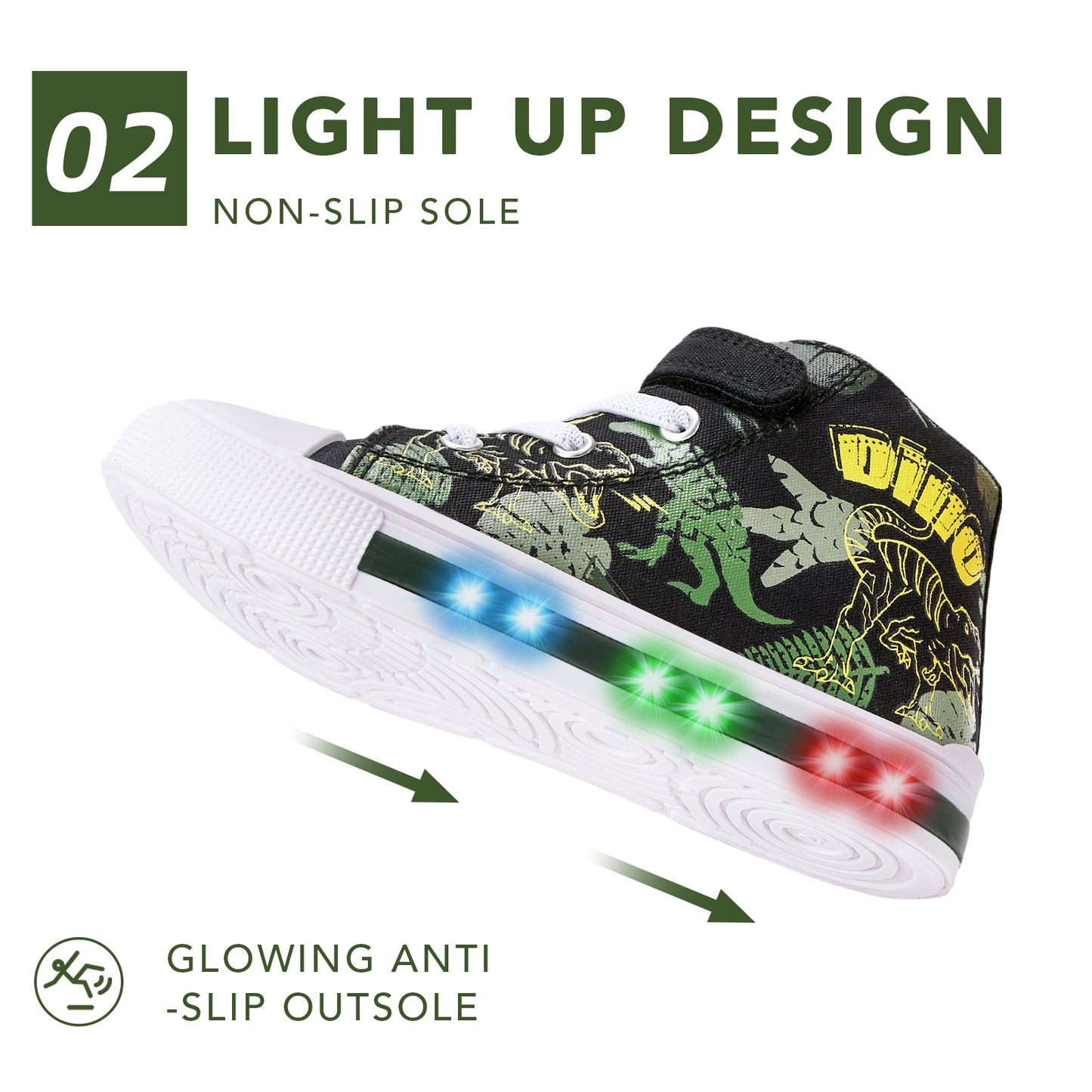 green dinosaur high top kids sneakers - funcoo