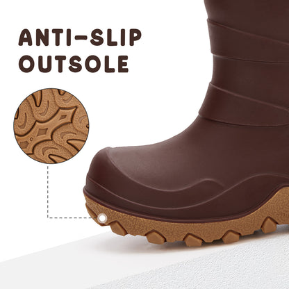 Kids Brown Winter Insulated Rain Boots - FUNCOO