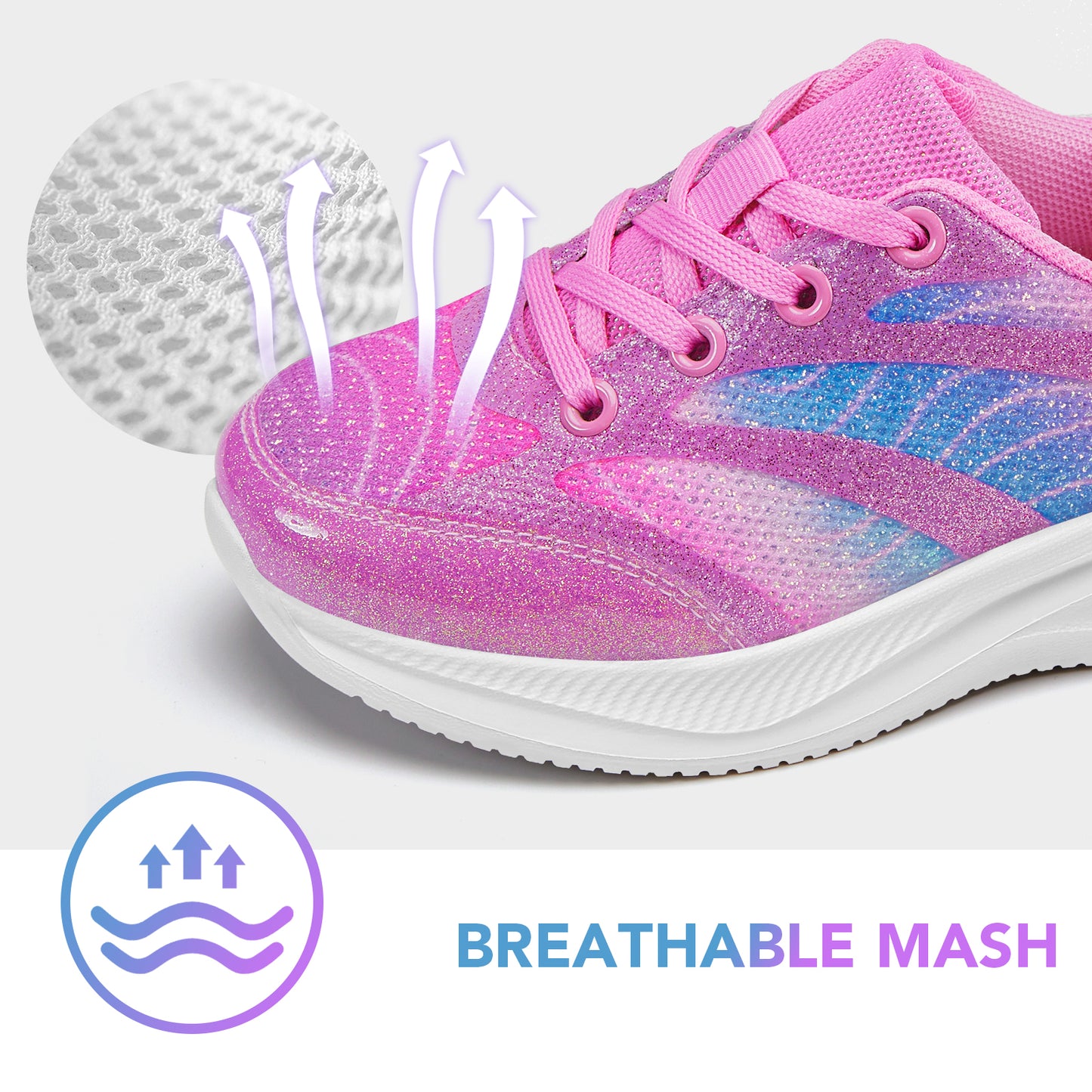girls sneakers kids lightweight running shoes pink-purple lines with a blue gradient