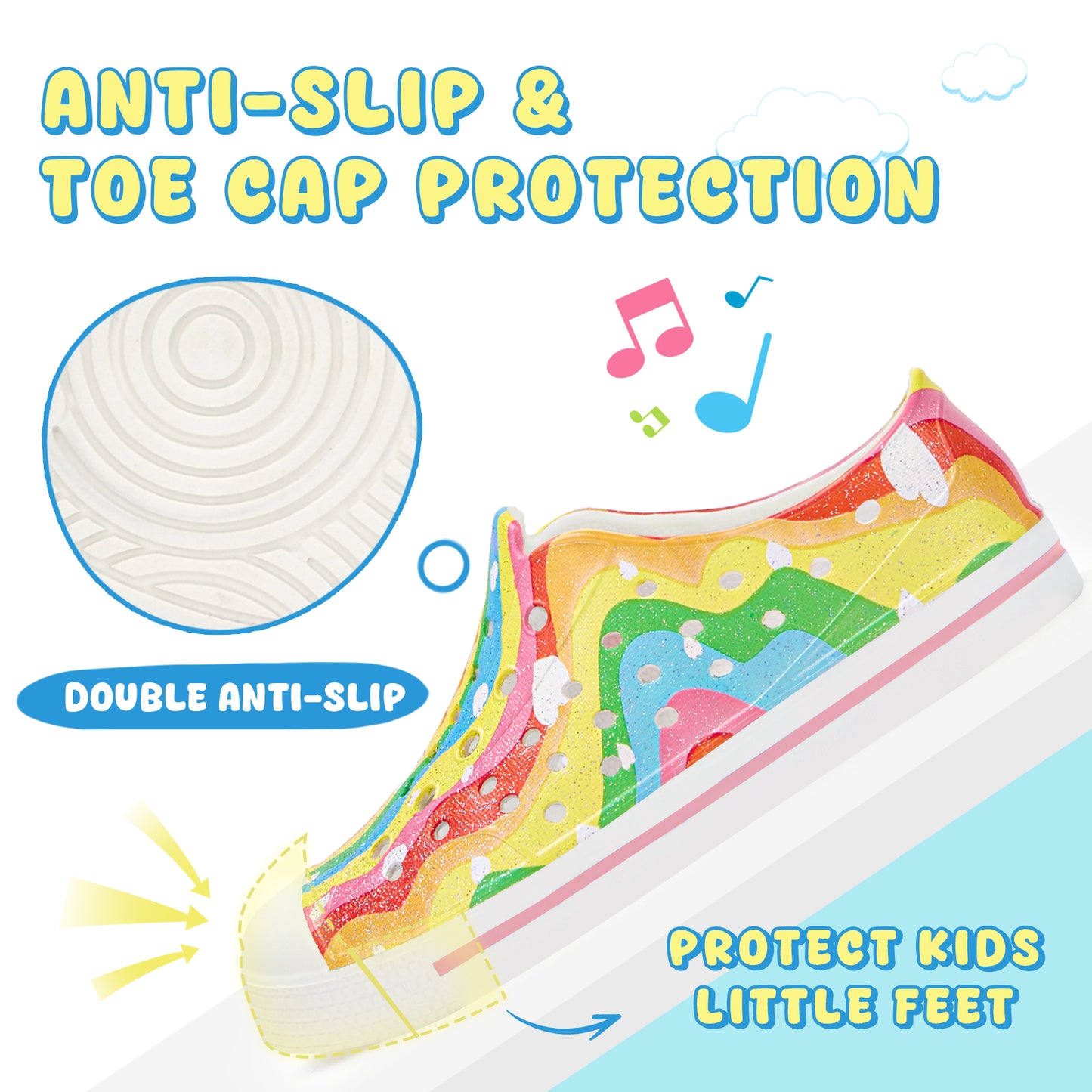 kids rainbow wave stripe summer sandals - colorful wavy beach shoes - funcoo