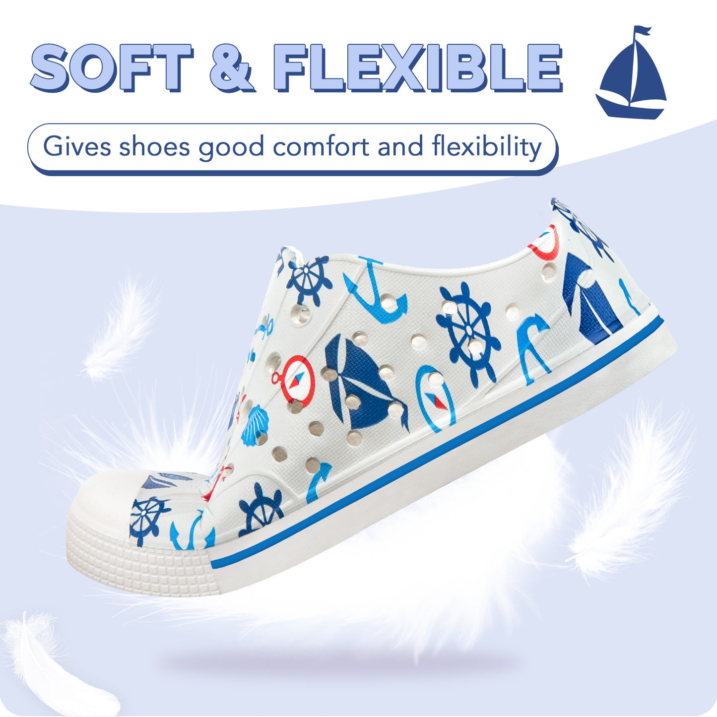 kids summer sandals - gray ocean sailboat print beach shoes
