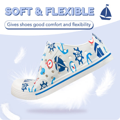 Kids Summer Sandals - Gray Ocean Sailboat Print Beach Shoes