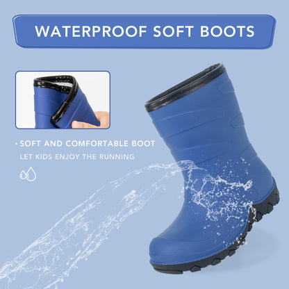 Navy Insulated Winter Rain Boots with Wool-Like Lining