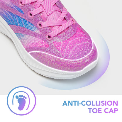 Girls Sneakers Kids Lightweight Running Shoes Pink-purple lines with a blue gradient