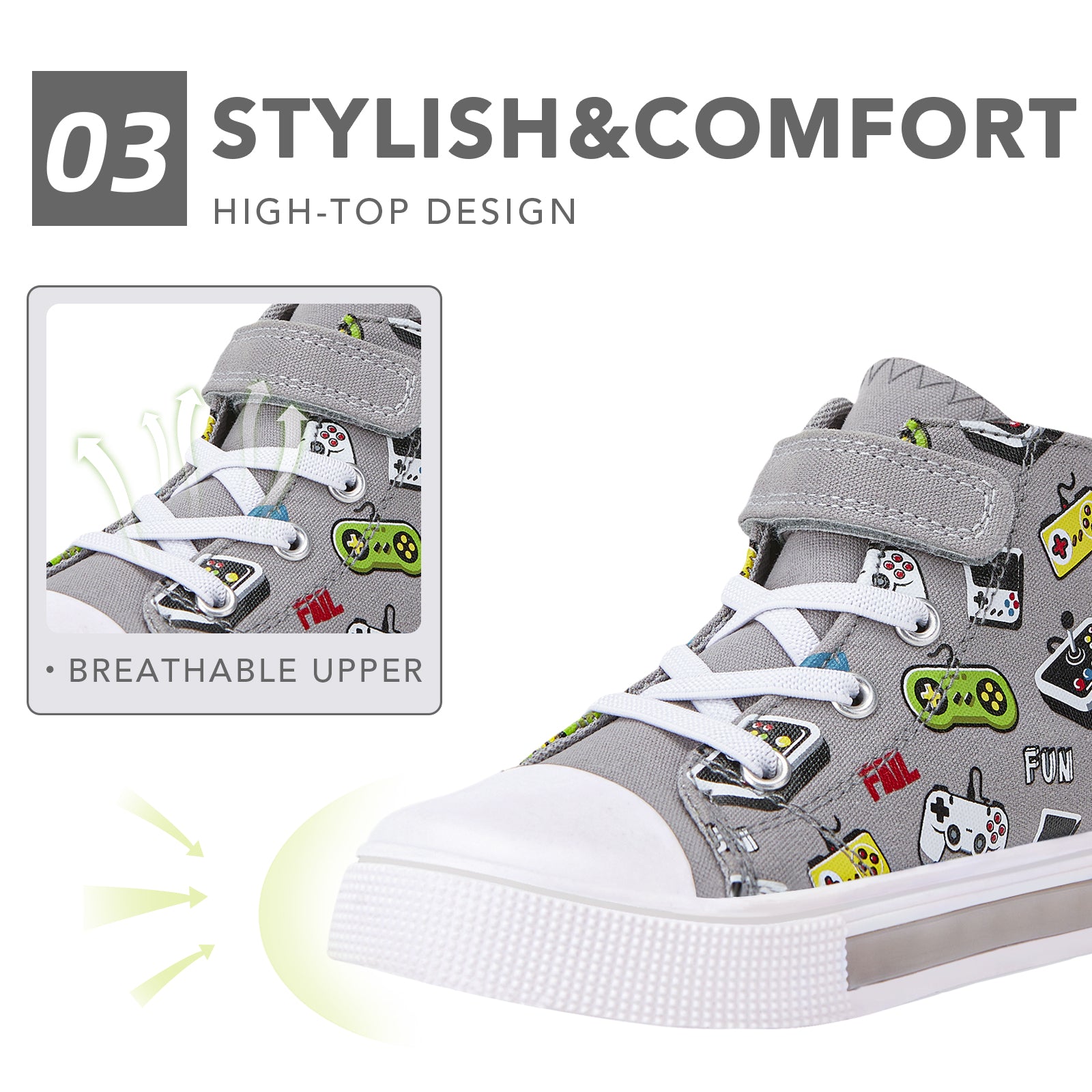 Boys Lightweight High Top Kids Canvas Shoes - FUNCOO