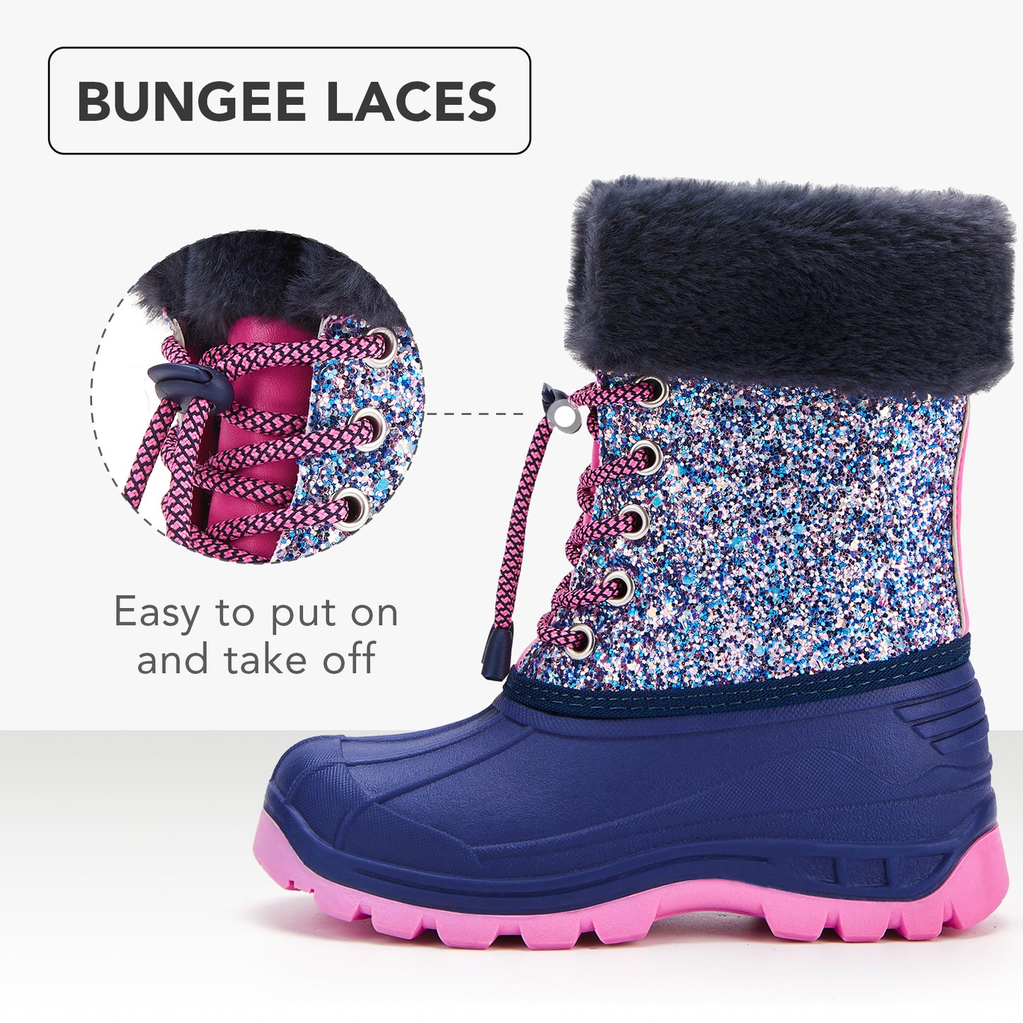 toddler girls navy glitter winter snow boots