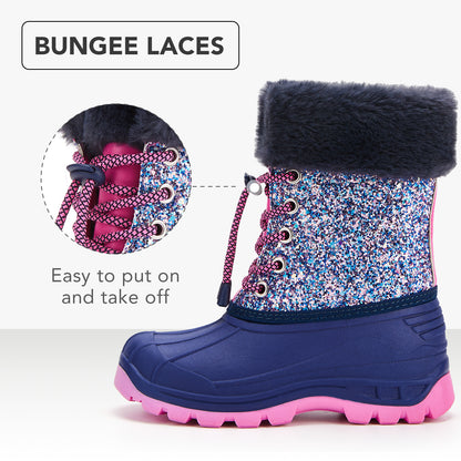 Toddler Girls Navy Glitter Winter Snow Boots
