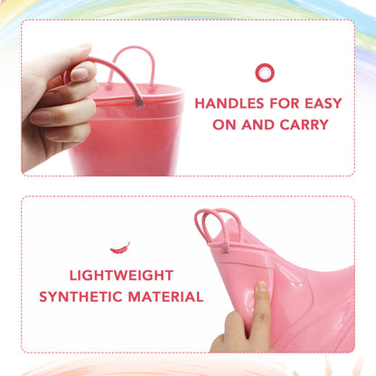 Toddler Kids Rain Boots for Girls Boys Waterproof Solid Pink Rain Shoes with Handles