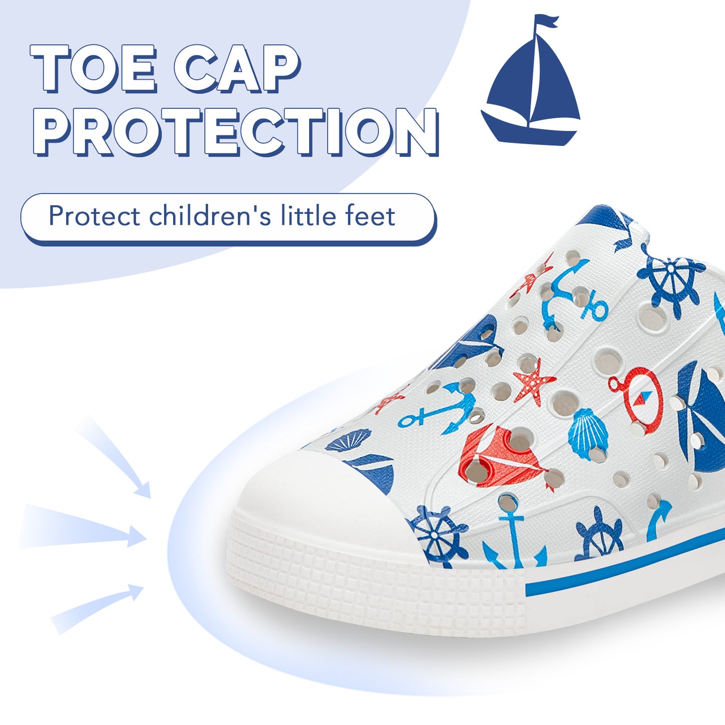 kids summer sandals - gray ocean sailboat print beach shoes