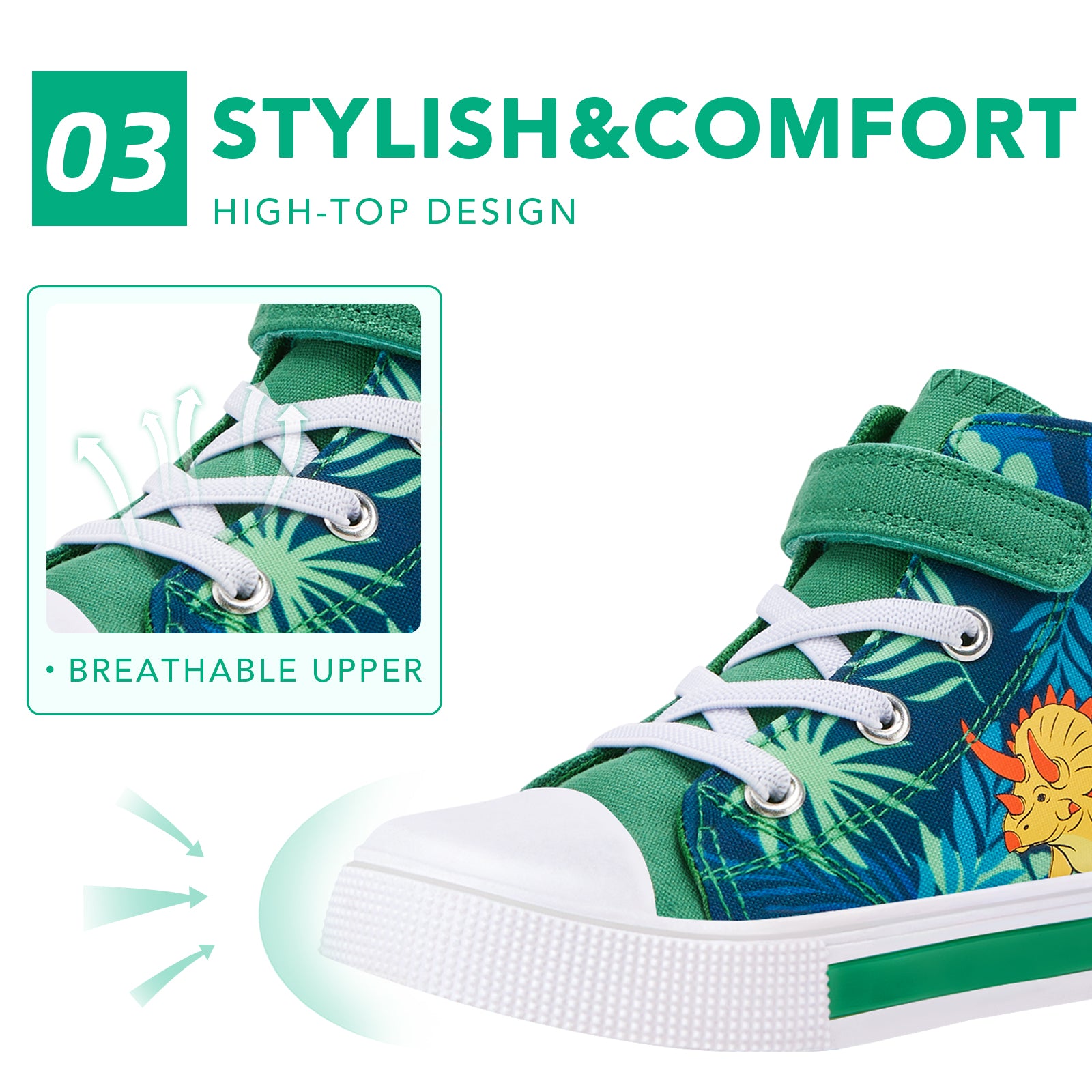 Boys Green Dragons Lightweight High Top  Kids Sneakers - FUNCOO