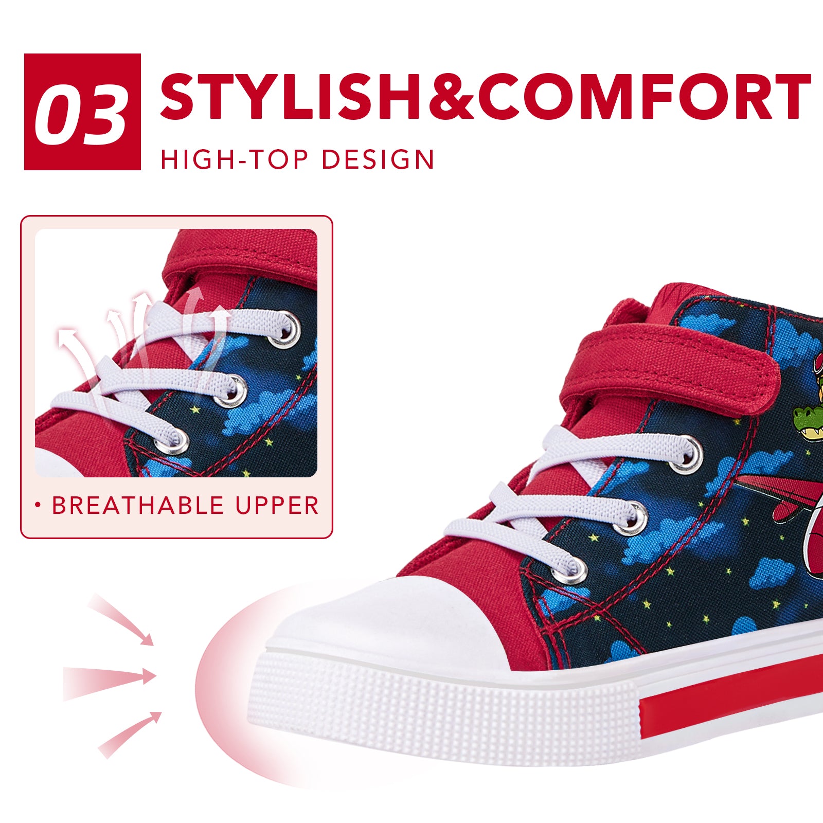 Boys Saffron Flying Crocodile Lightweight High Top  Kids Sneakers - FUNCOO