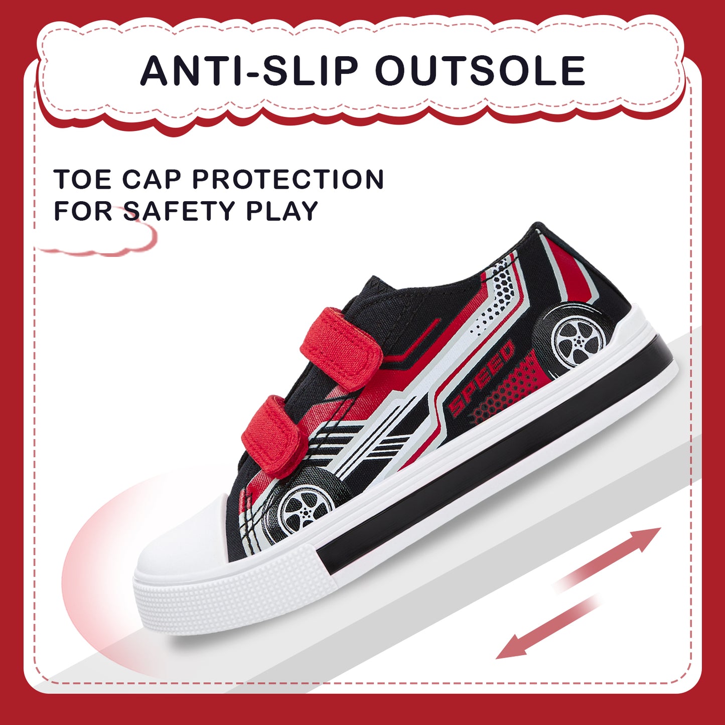 euxterpa girls boys light up sneakers dual straps kids sneakers black and red speed racing car