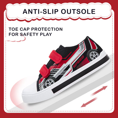 EUXTERPA Girls Boys Light Up Sneakers Dual Straps Kids Sneakers Black and Red Speed Racing Car