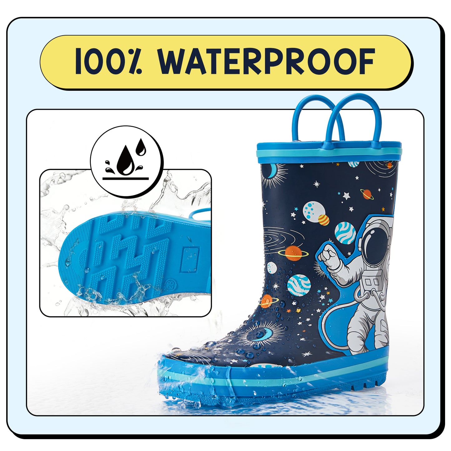 space astronaut toddler kids rubber rain boots - funcoo