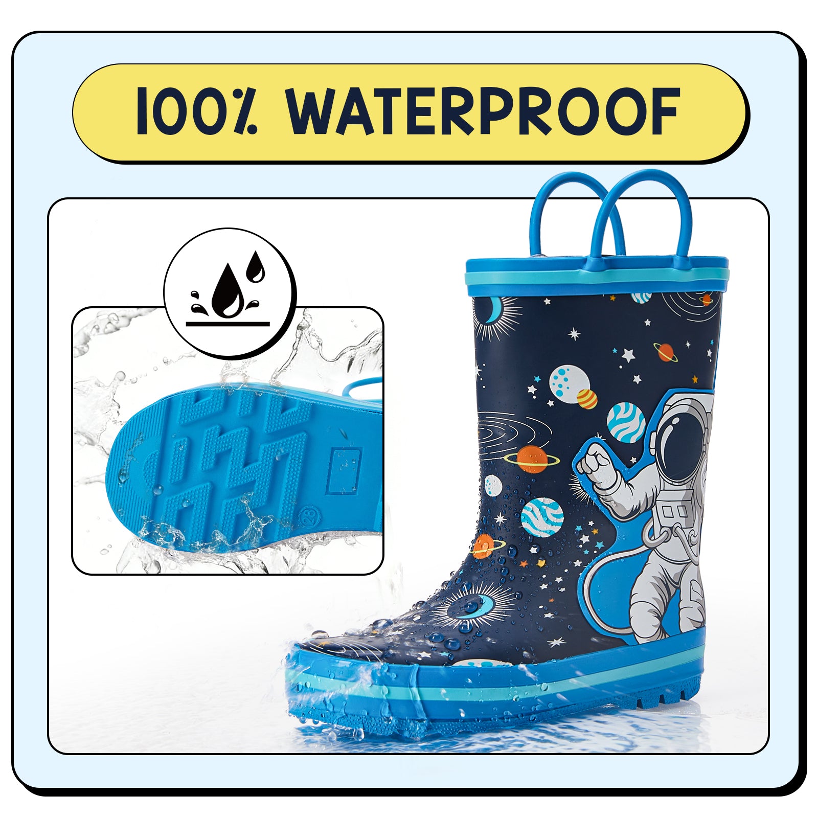 Space Astronaut Toddler Kids Rubber Rain Boots - FUNCOO