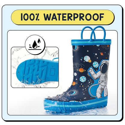 Space Astronaut Toddler Kids Rubber Rain Boots - FUNCOO