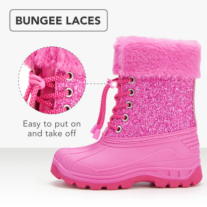 Toddler Girls Rose-pink glitter Winter Snow Boots