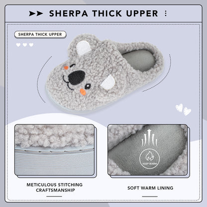 Grey Koala House Slippers Kids Lightweight Fuzzy Home Shoes
