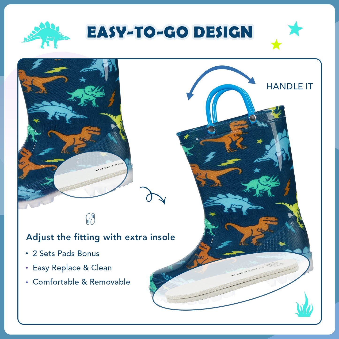 light up boys rain boots with handles