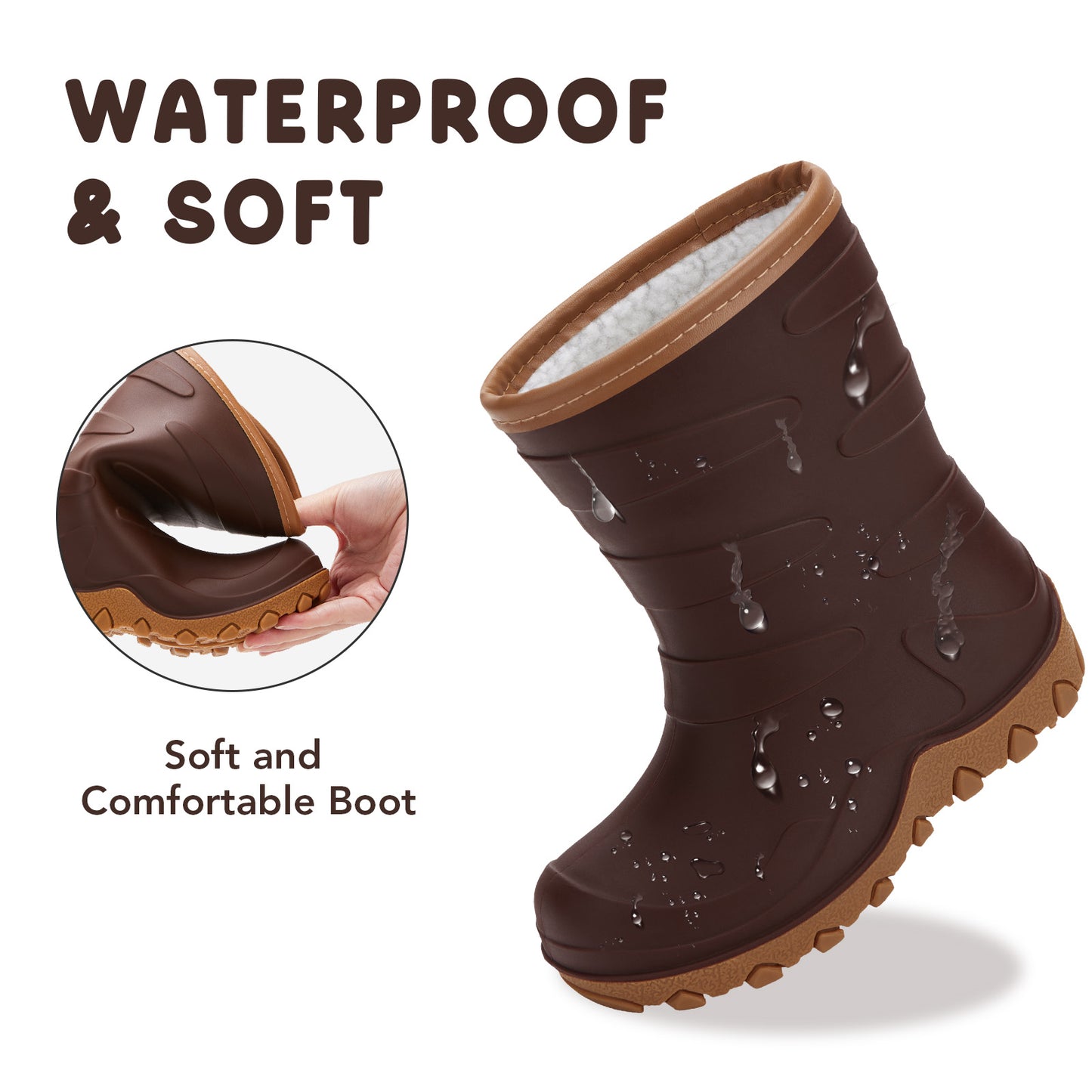 kids brown winter insulated rain boots - funcoo