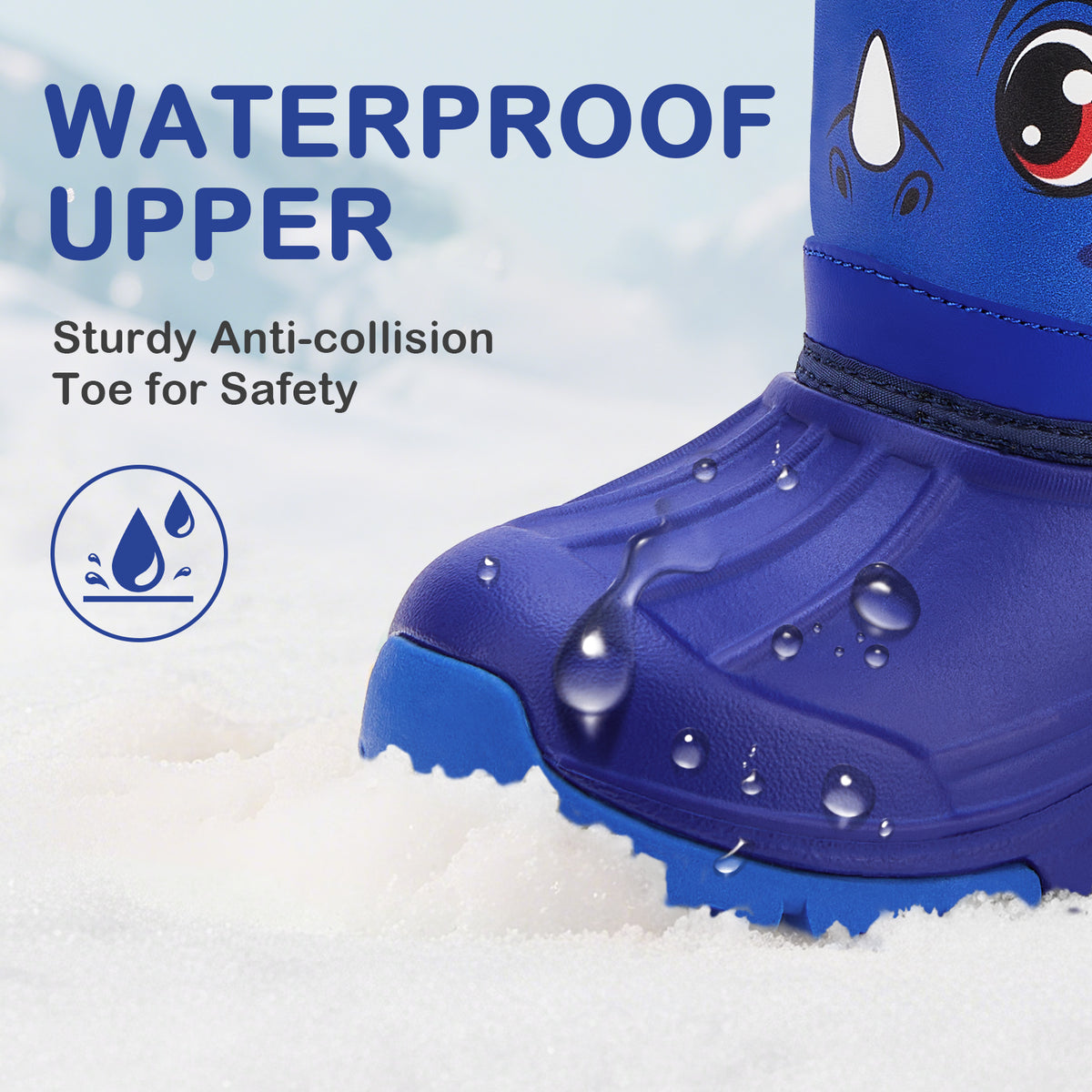 toddler boy saffron-colored two-horned dinosaur winter snow boots