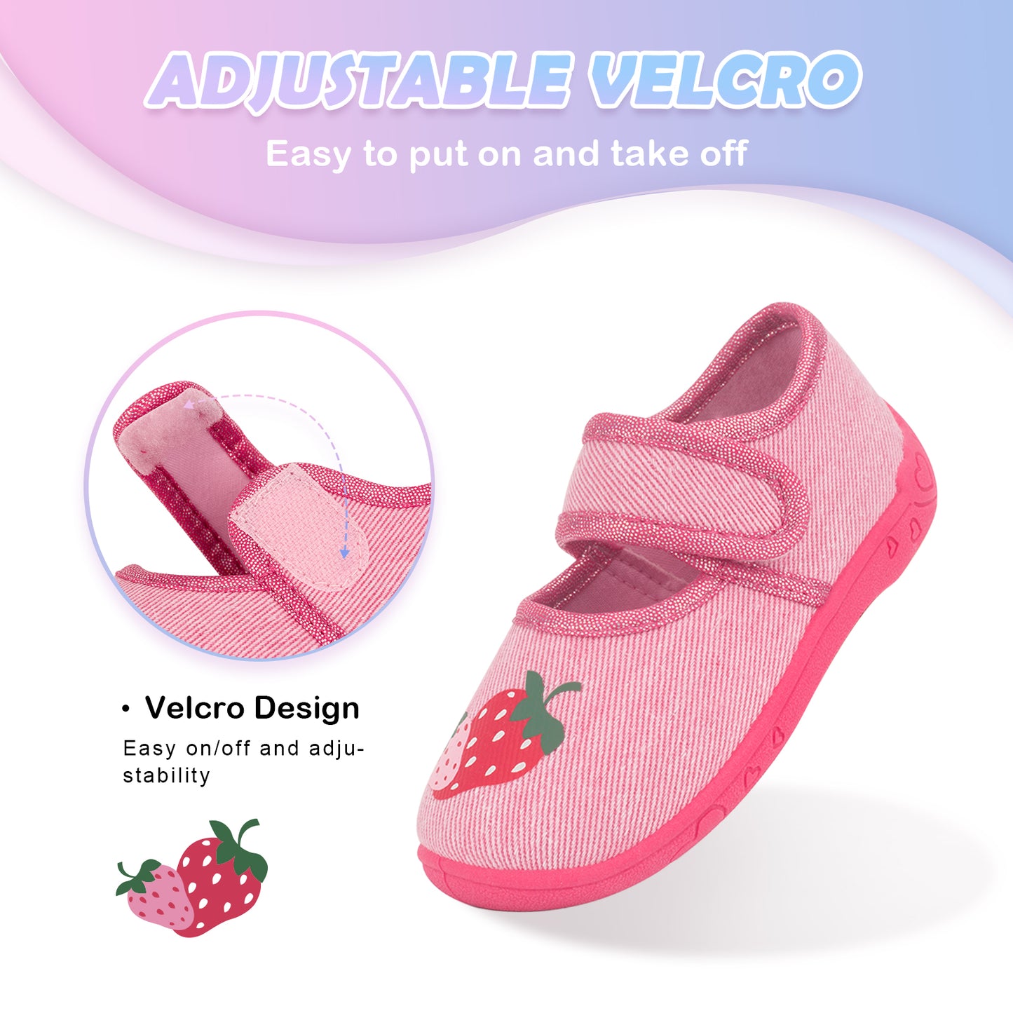 Toddler Girls House Slippers, Kids Non-Slip Lightweight Indoor Outdoor Shoes Strawberry