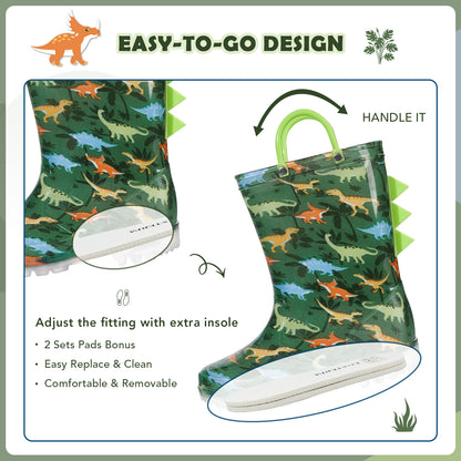 Light Up Boys Dinosaur Rain Boots with Handles