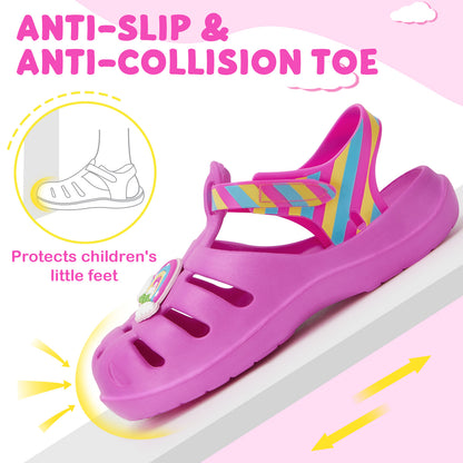 Kids Pink Rainbow Wings Roman Sandals - Fairy Wing Gladiator Beach Shoes - FUNCOO