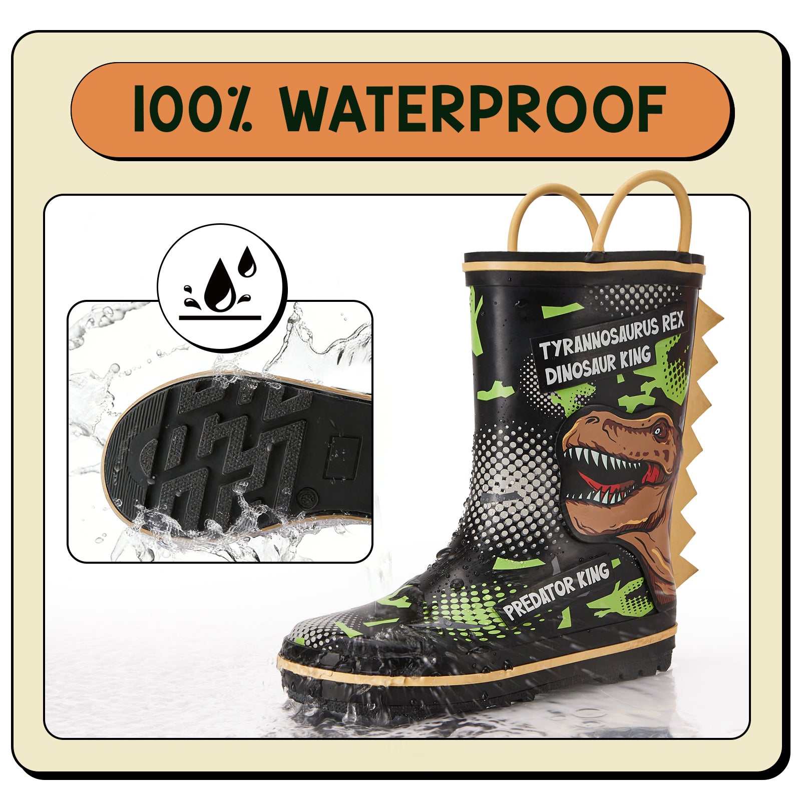 Dinosaurs Toddler Kids Rubber Rain Boots - FUNCOO