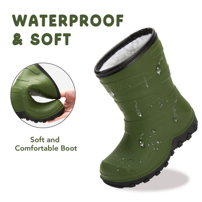 Kids Green Winter Insulated Rain Boots