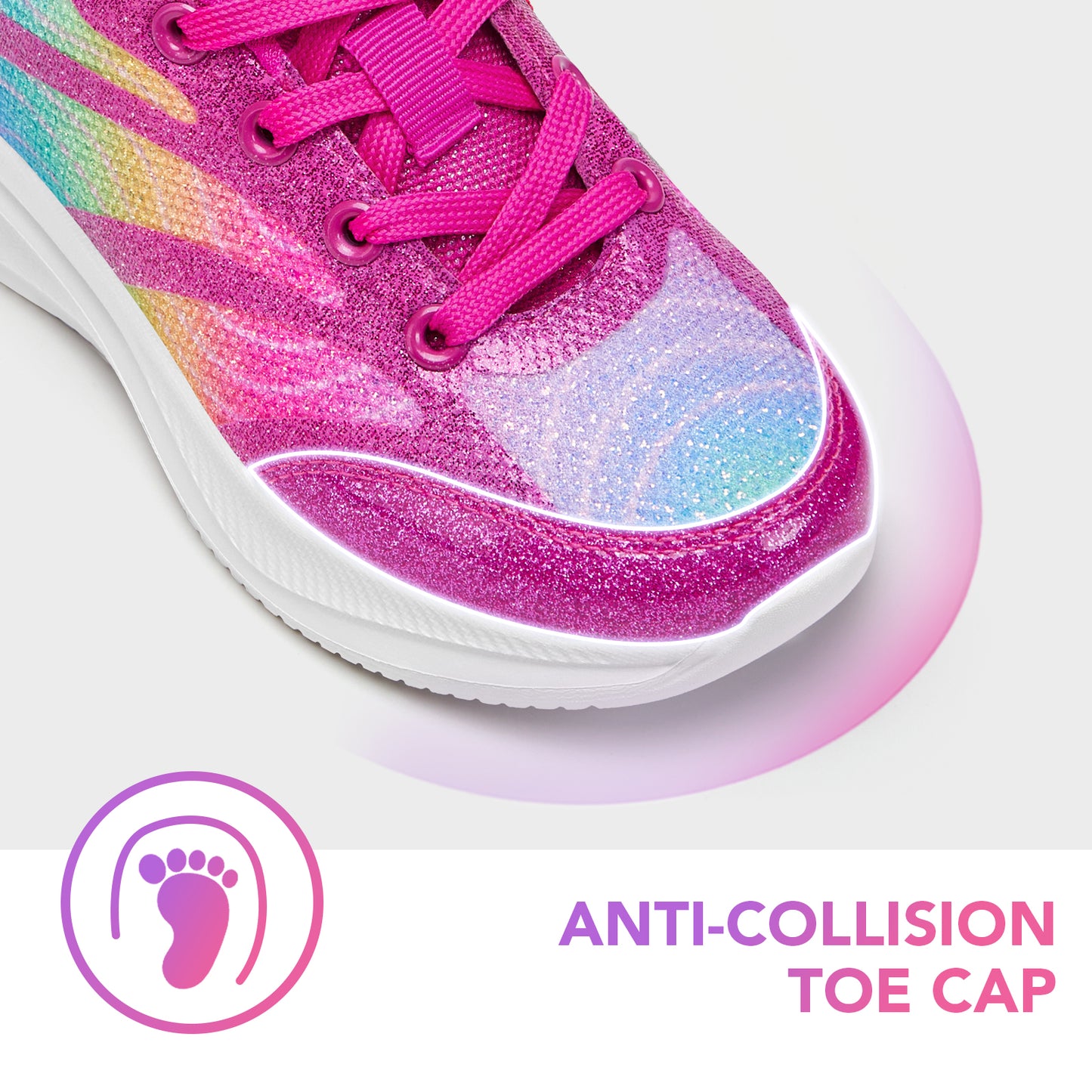 girls sneakers kids lightweight running shoes magenta lines with a rainbow gradient