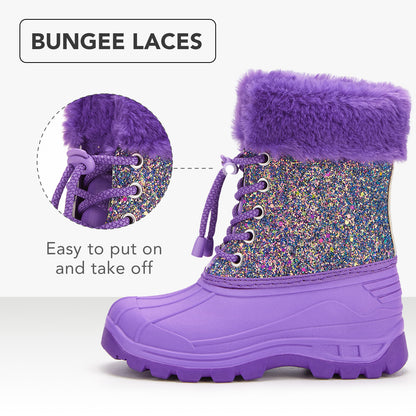Toddler Girls Deep Purple Glitter Winter Snow Boots