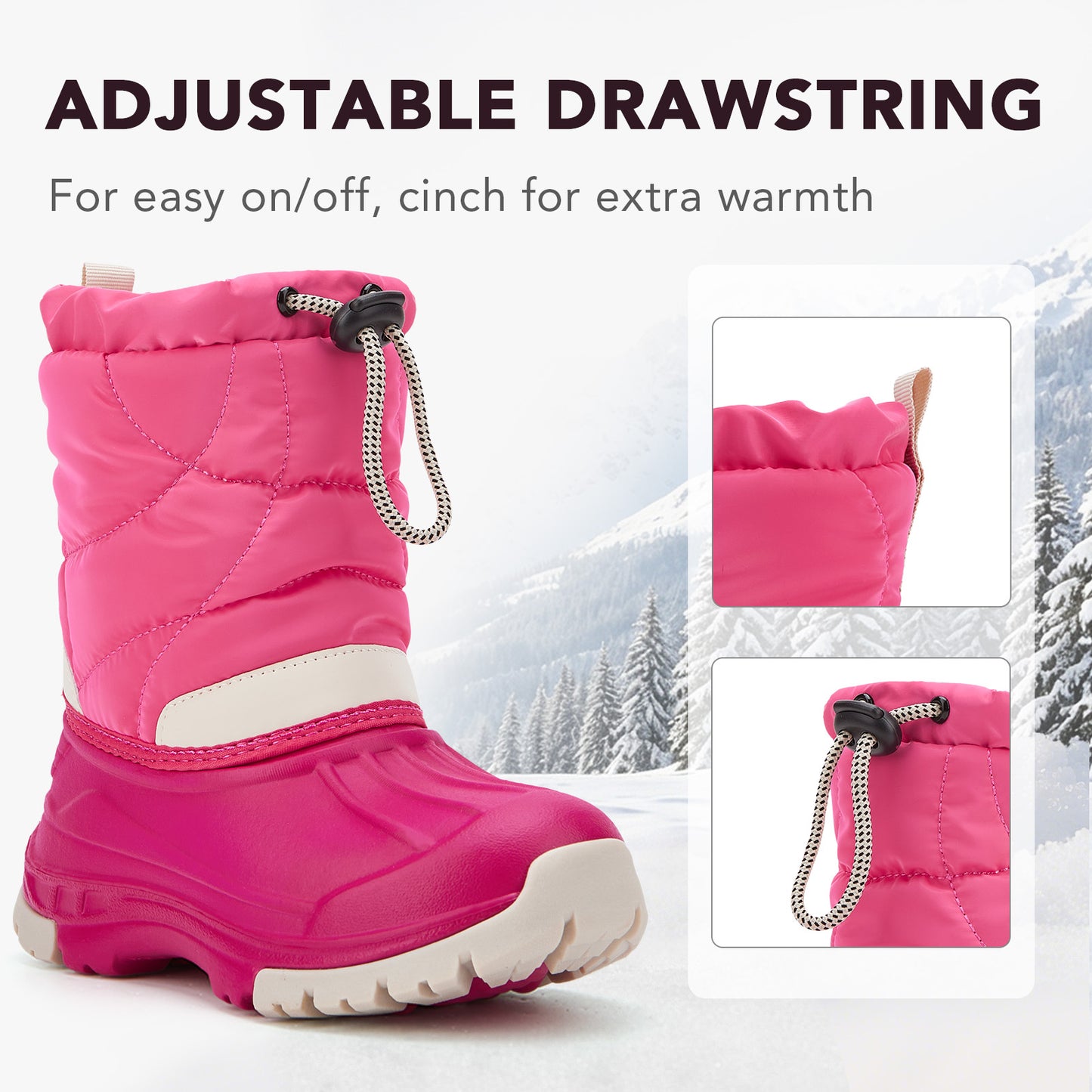 toddler boy pink and white color-blocking winter snow boots