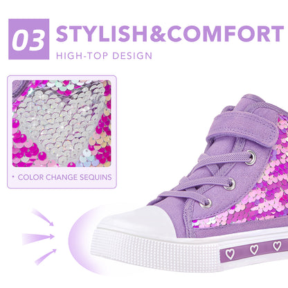 Girls Light Up High Top Canvas Sneakers - FUNCOO