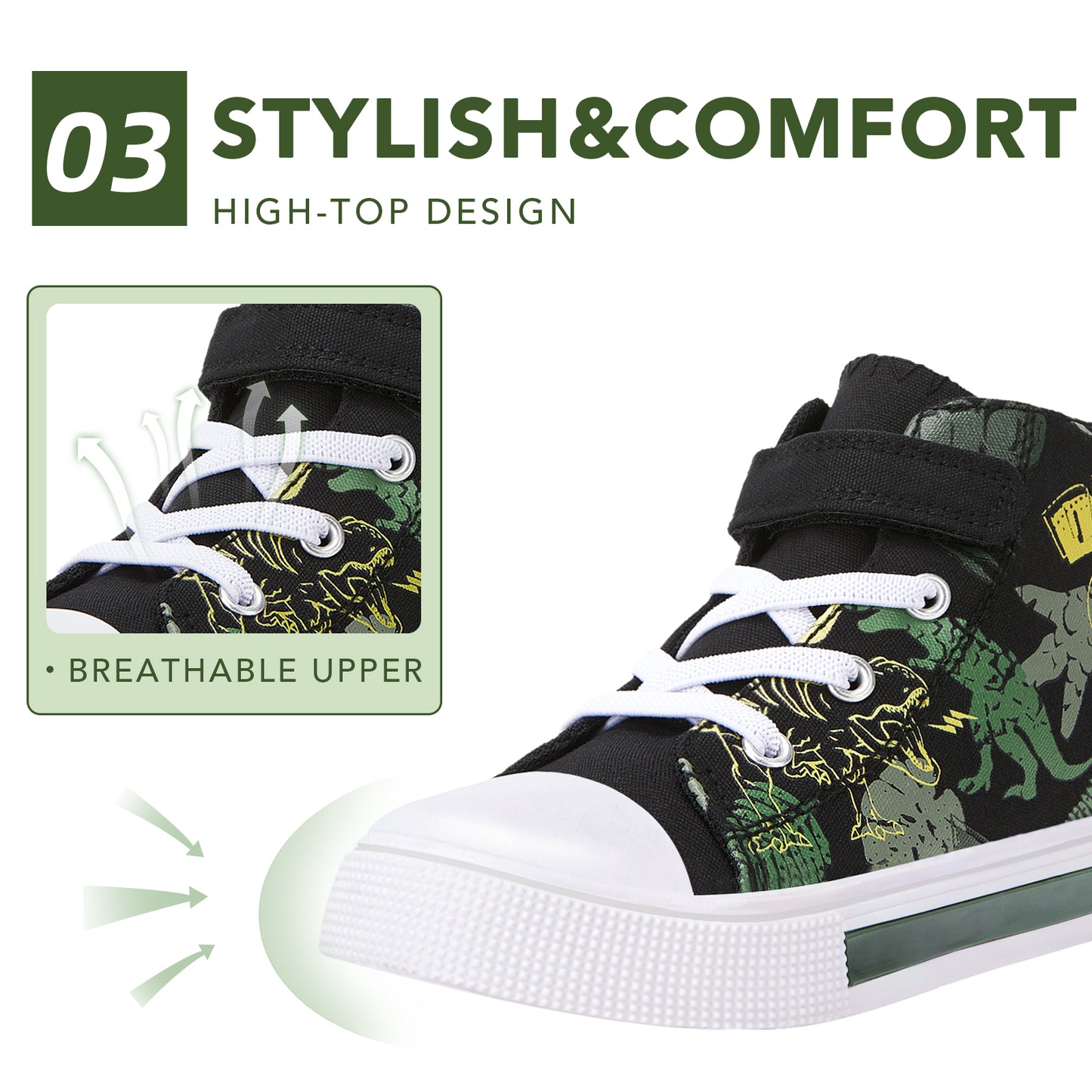 green dinosaur high top kids sneakers - funcoo