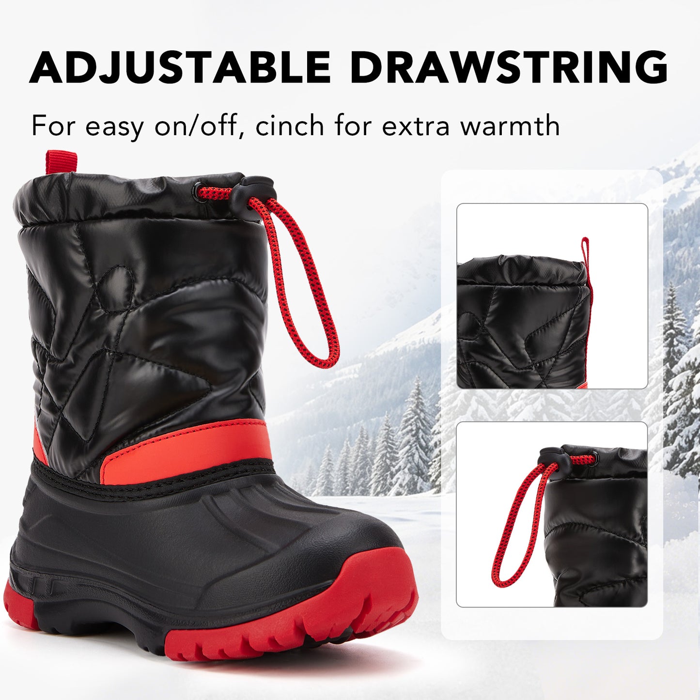 toddler boy black and red color blocking winter snow boots