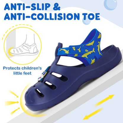Kids Blue Diving Shark Roman Sandals - Ocean Shark Gladiator Beach Shoes - FUNCOO
