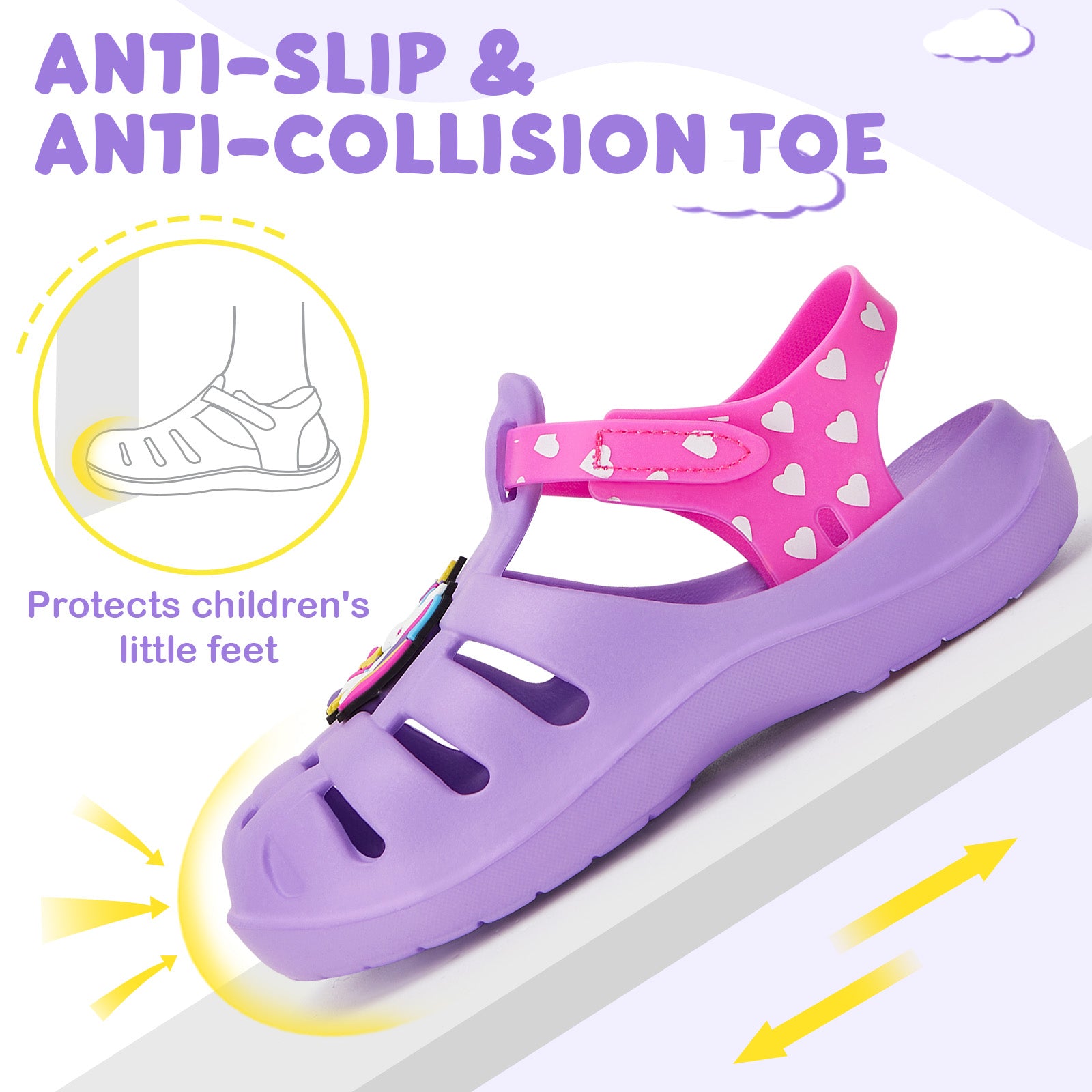 Kids Purple Ice Cream Unicorn Roman Sandals - Sweet Magical Beach Shoes - FUNCOO