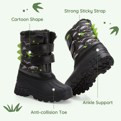 Toddler Girls Grey-green dinosaur on a black background Winter Snow Boots