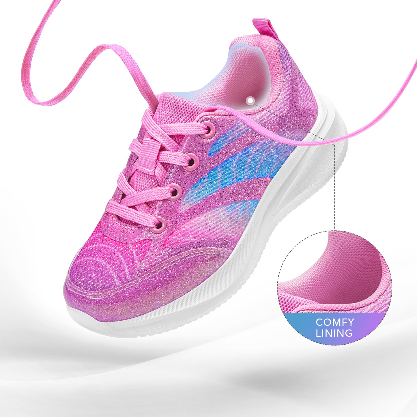 girls sneakers kids lightweight running shoes pink-purple lines with a blue gradient