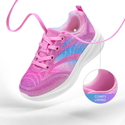 Girls Sneakers Kids Lightweight Running Shoes Pink-purple lines with a blue gradient