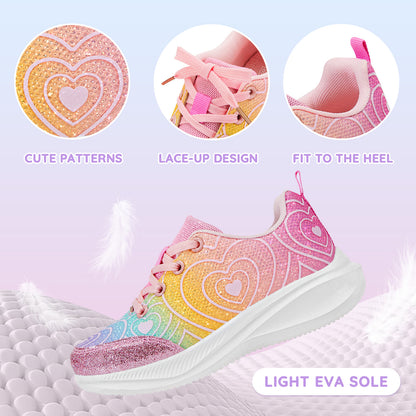 Girls Sneakers Kids Lightweight Running Shoes Heart-pattern yellow-to-pink gradient