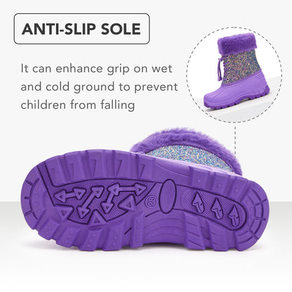 Toddler Girls Deep Purple Glitter Winter Snow Boots
