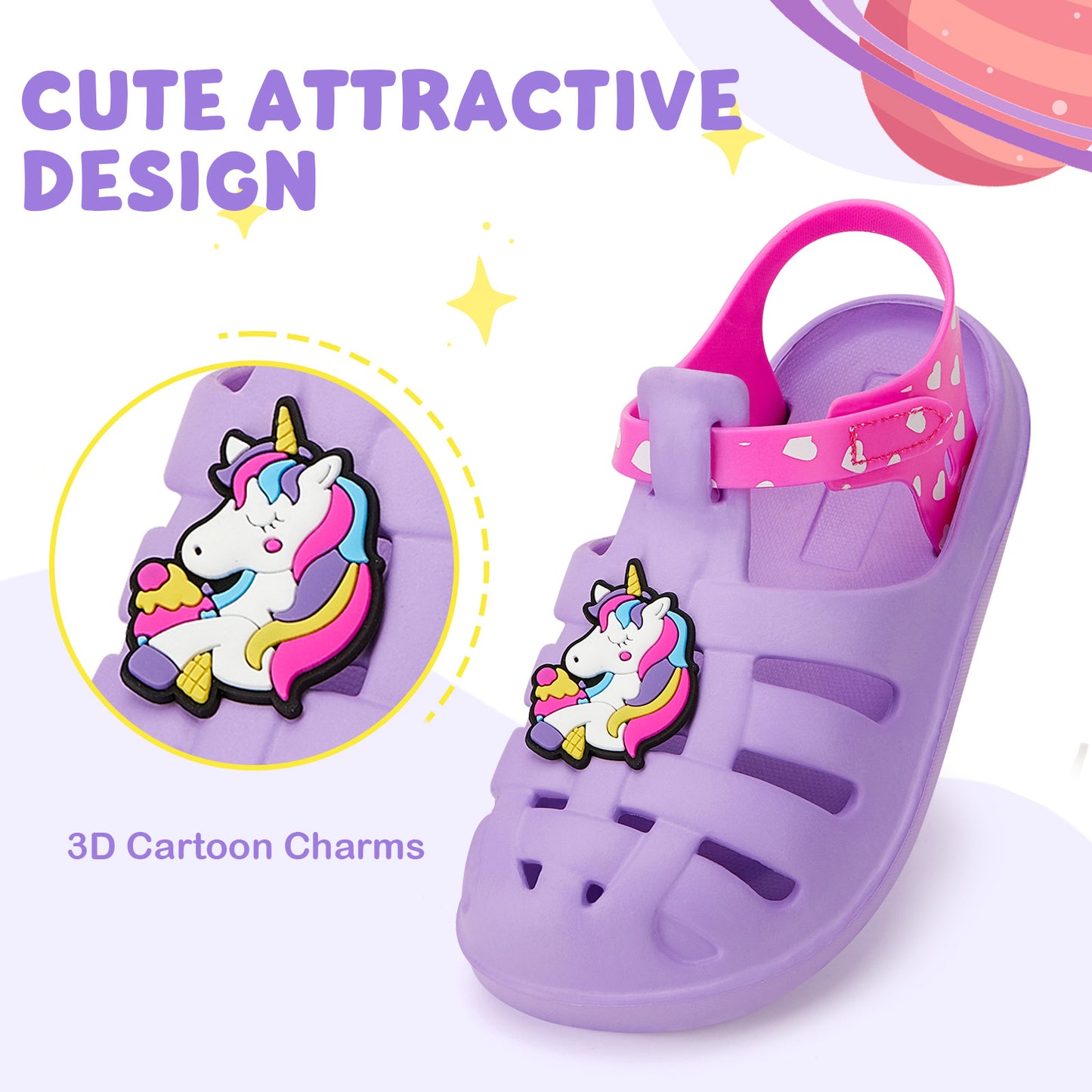 kids purple ice cream unicorn roman sandals - sweet magical beach shoes - funcoo