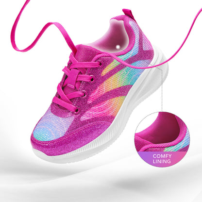 Girls Sneakers Kids Lightweight Running Shoes Magenta lines with a rainbow gradient