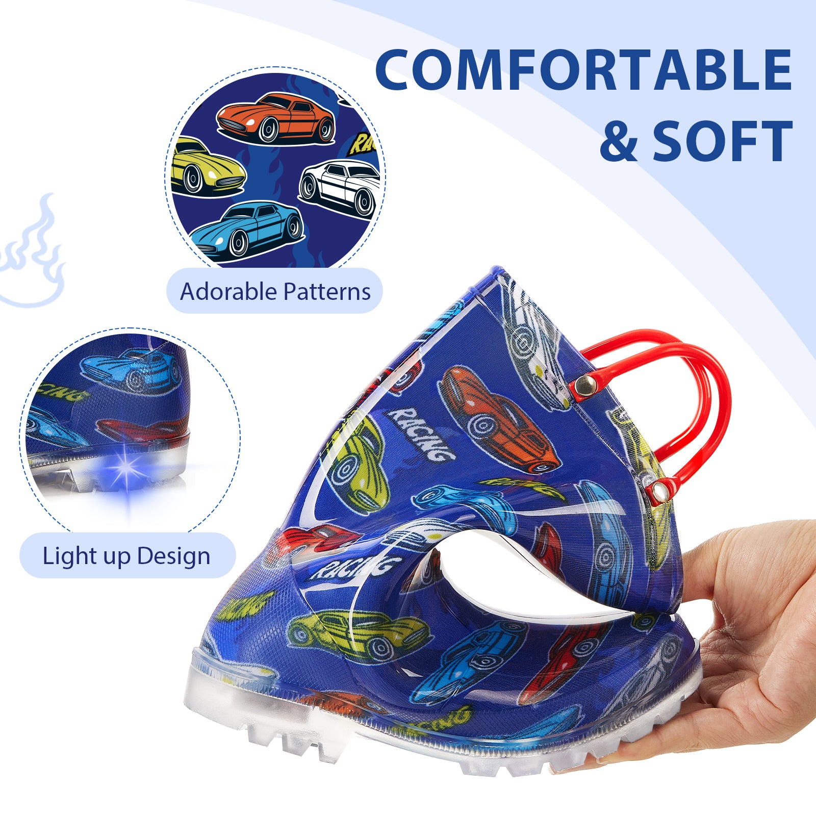 Light Up Fashion Kids Rain Boots with Handles - FUNCOO