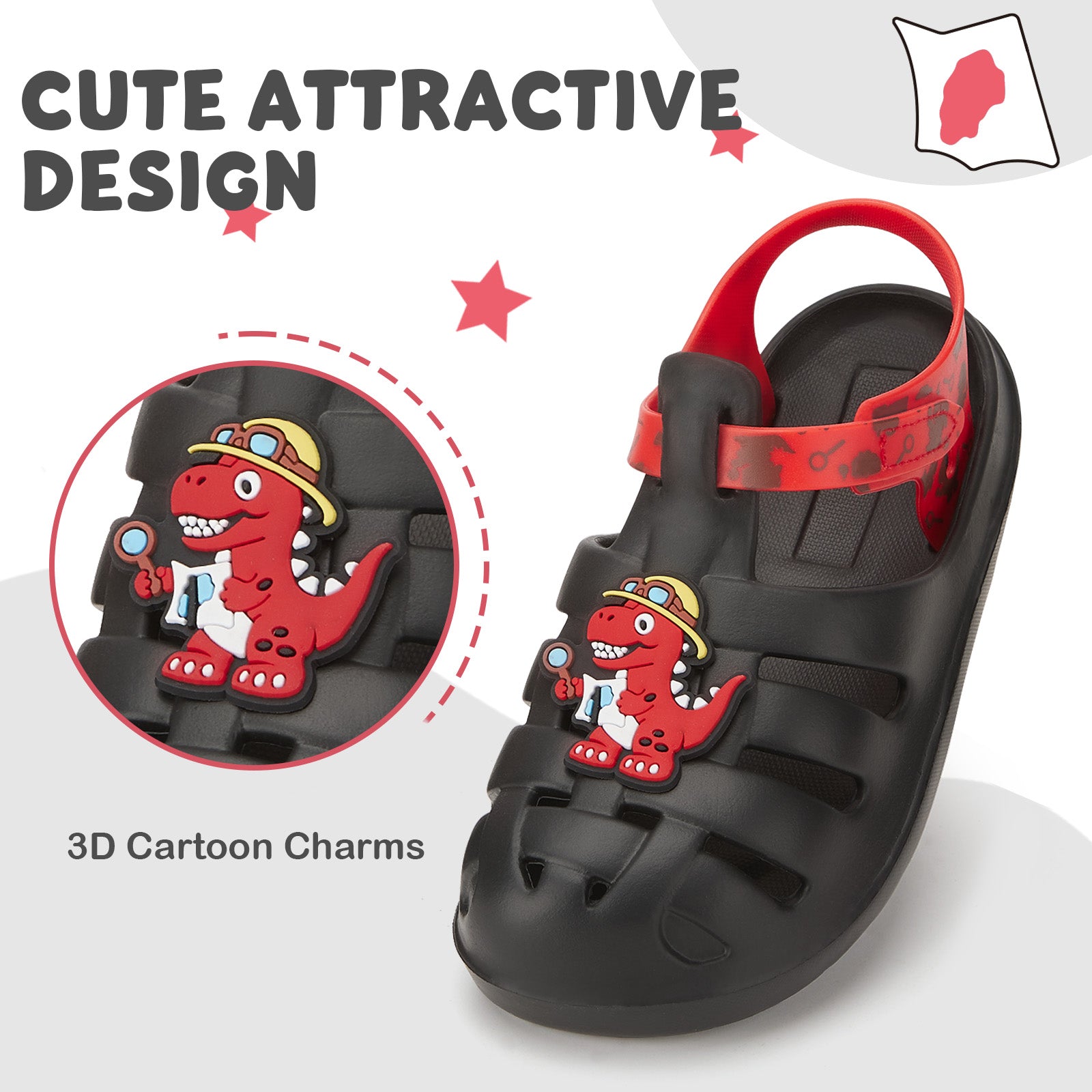 Kids Black Archaeologist Dinosaur Roman Sandals - Fossil Print Gladiator Beach Shoes - FUNCOO